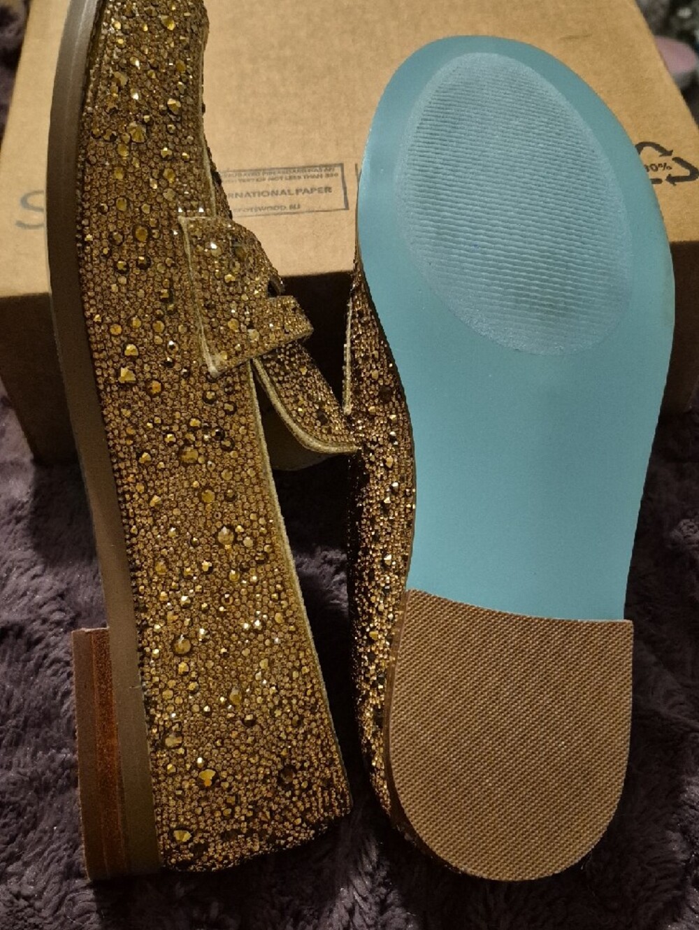 Betsey Johnson Gold Sequin Loafers - Picture 2 of 4
